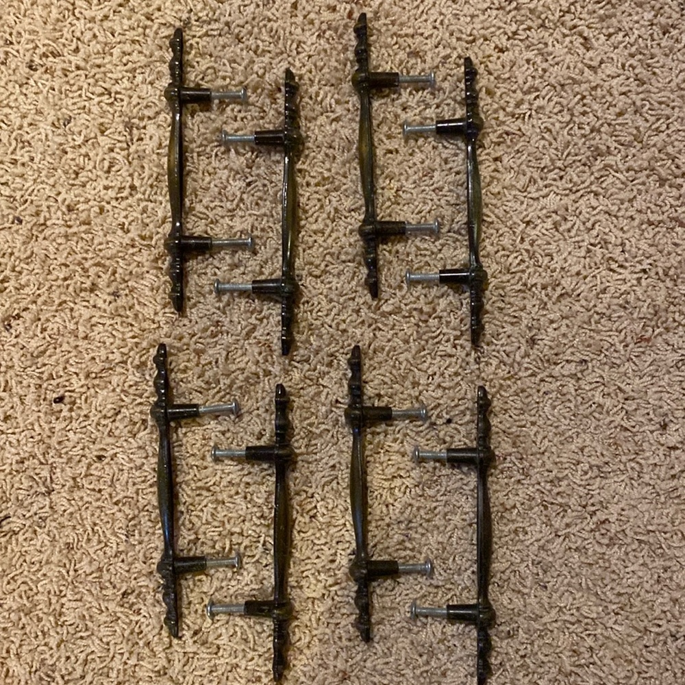 Lot of 8 Antique Amerock Brass Cabinet handles- drawer pulls w/hardware
